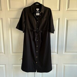 Ingrid‎ Isabel Black Linen Blend Button-Front Maternity Dress XS Slouchy Comfy